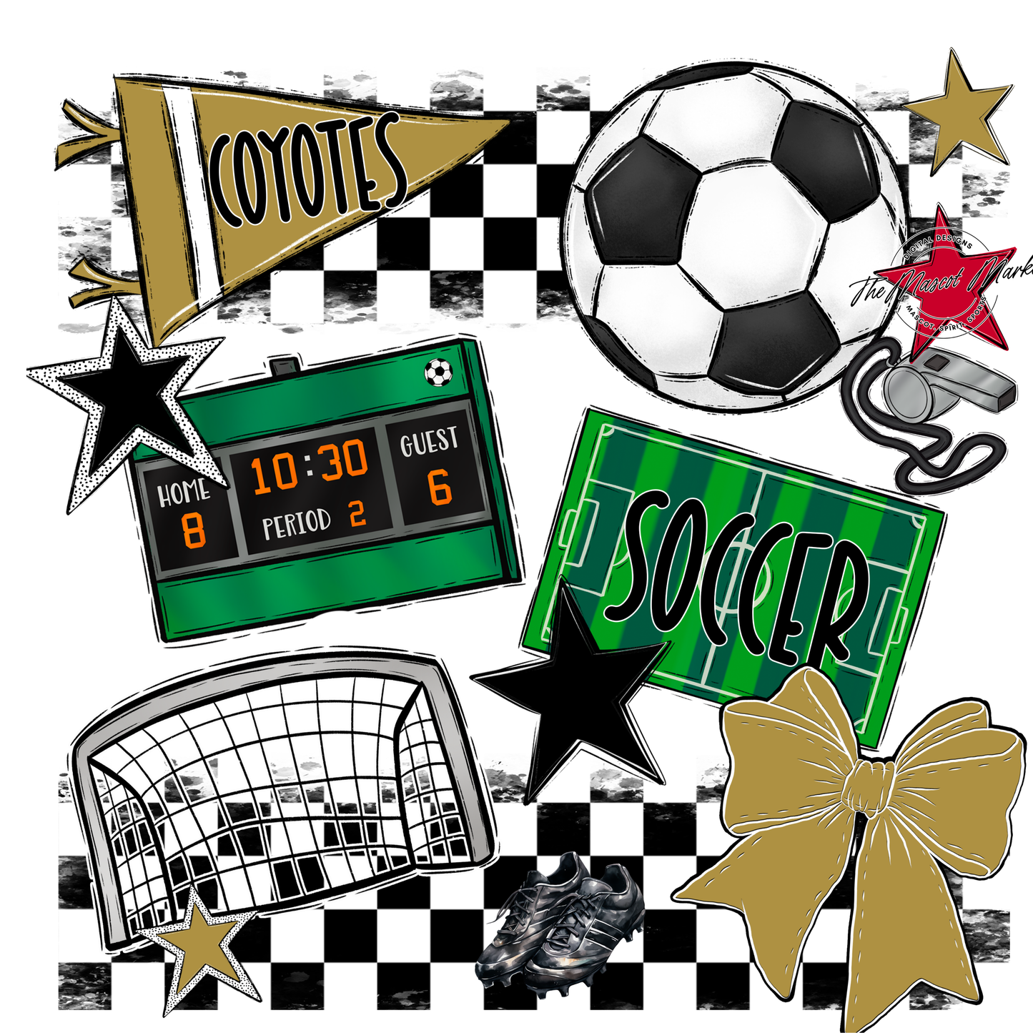 Coyotes Checkers Soccer Spirit Design-Gold