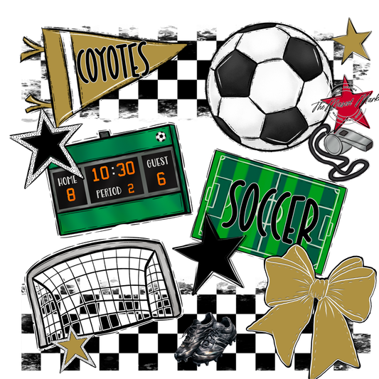 Coyotes Checkers Soccer Spirit Design-Gold