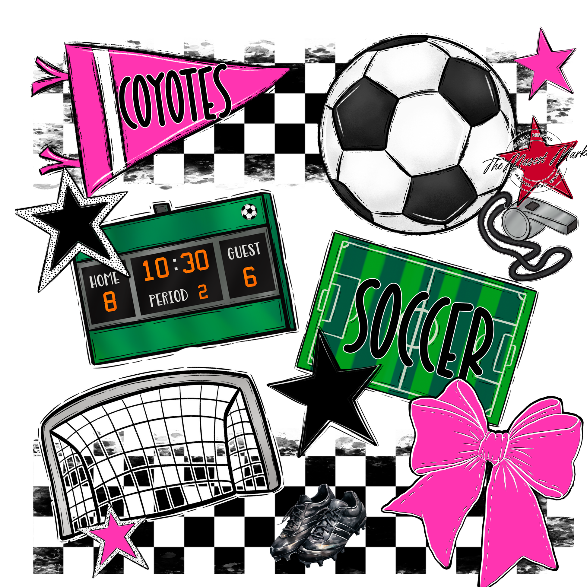 Coyotes Checkers Soccer Spirit Design-Pink