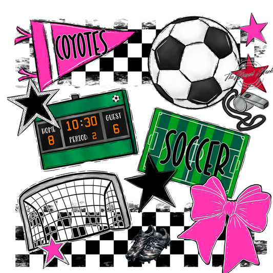Coyotes Checkers Soccer Spirit Design-Pink
