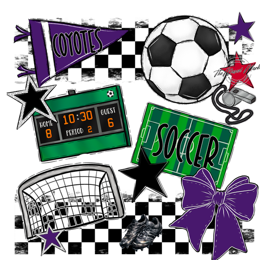 Coyotes Checkers Soccer Spirit Design-Purple