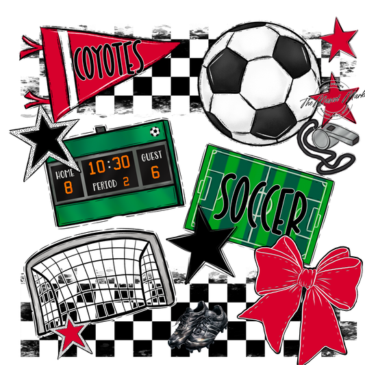 Coyotes Checkers Soccer Spirit Design-Red