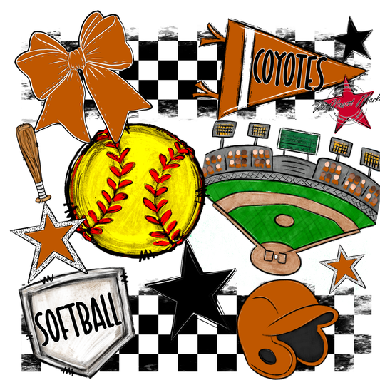 Coyotes Checkers Softball Spirit Design-Burnt Orange