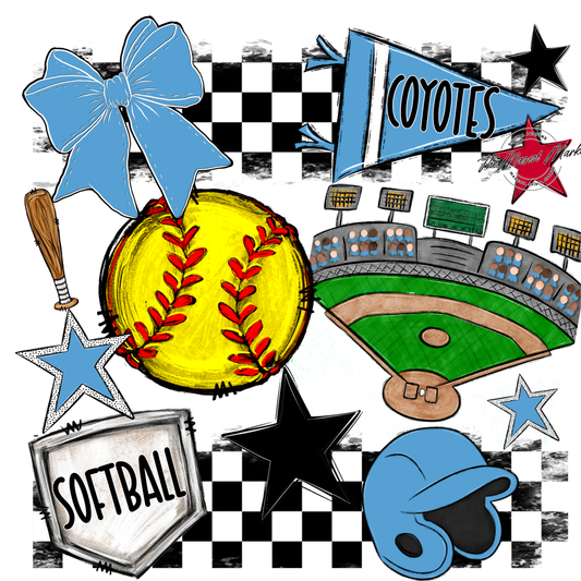 Coyotes Checkers Softball Spirit Design-Carolina Blue