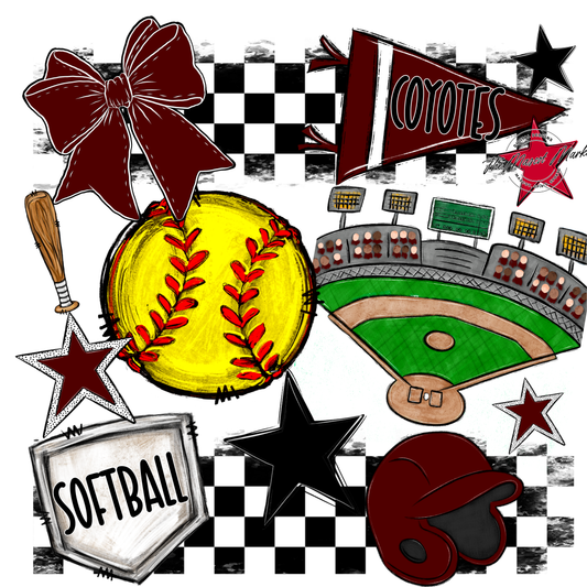 Coyotes Checkers Softball Spirit Design-Maroon