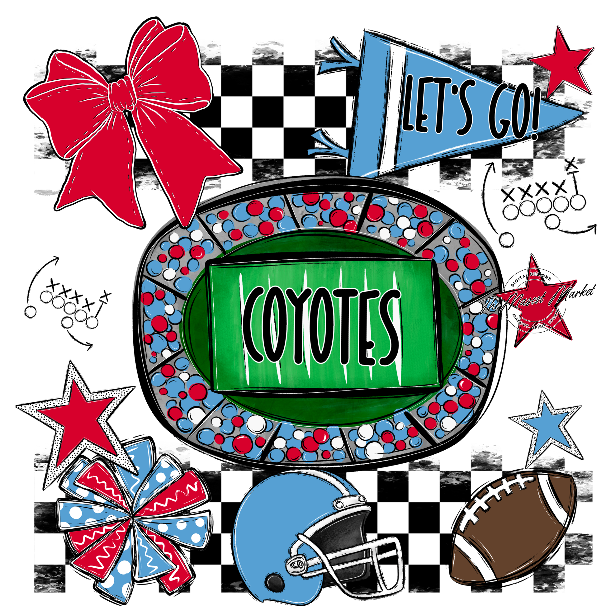 Coyotes Checkers Spirit Design-Carolina Blue-Red