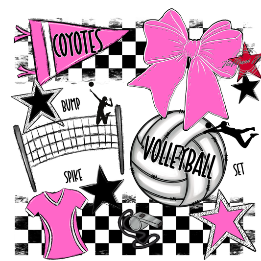Coyotes Checkers Volleyball Spirit Design-Baby Pink