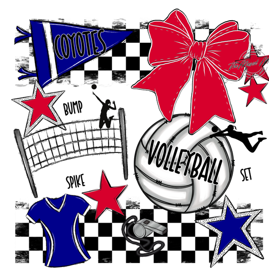 Coyotes Checkers Volleyball Spirit Design-Blue-Red