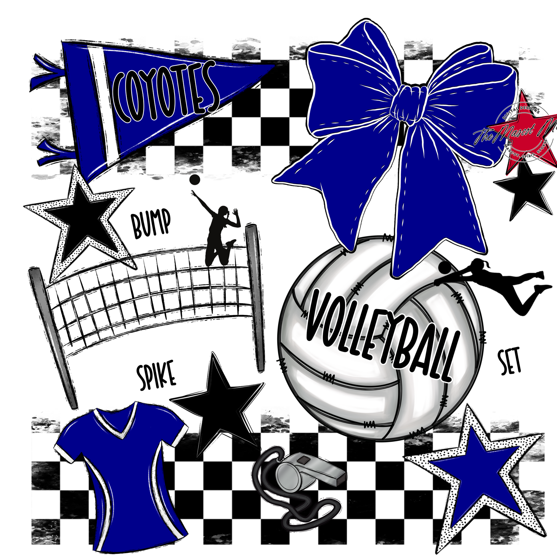 Coyotes Checkers Volleyball Spirit Design-Blue