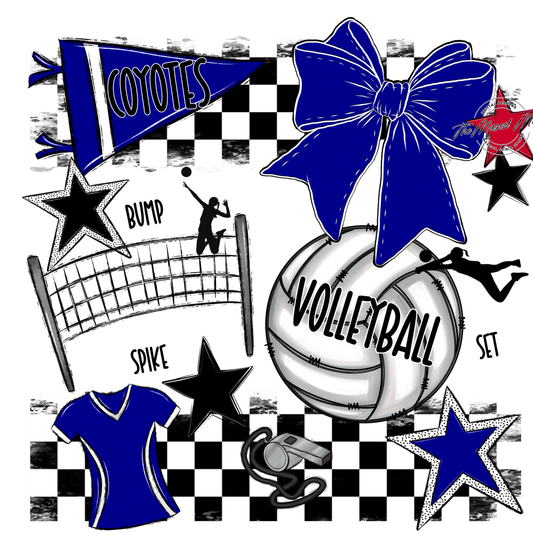 Coyotes Checkers Volleyball Spirit Design-Blue