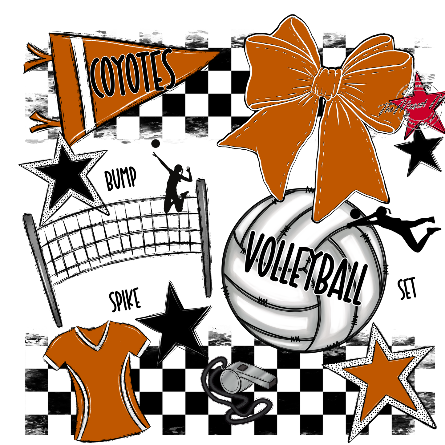 Coyotes Checkers Volleyball Spirit Design-Burnt Orange