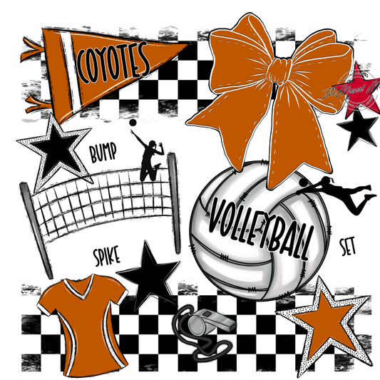 Coyotes Checkers Volleyball Spirit Design-Burnt Orange