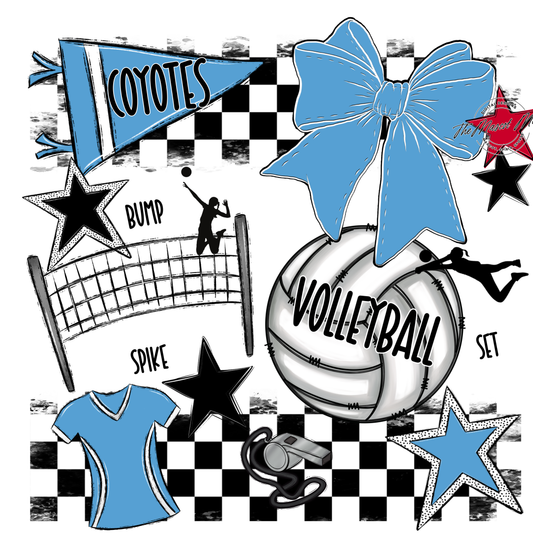 Coyotes Checkers Volleyball Spirit Design-Carolina Blue