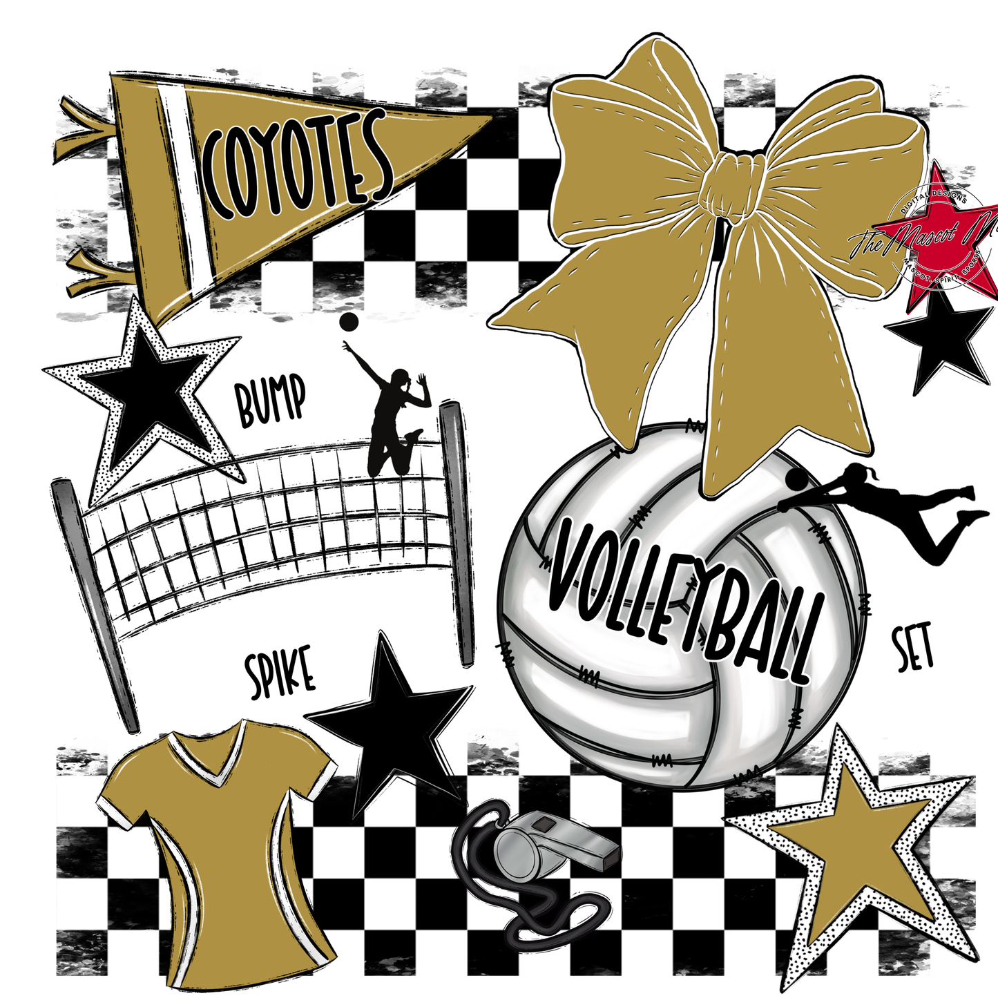 Coyotes Checkers Volleyball Spirit Design-Gold