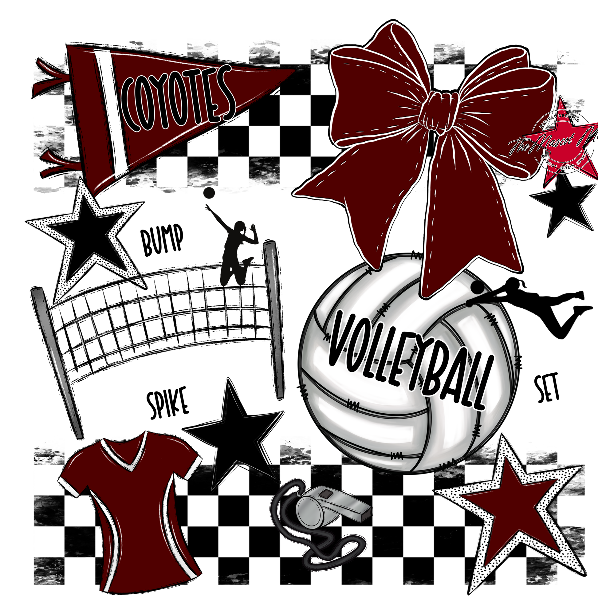 Coyotes Checkers Volleyball Spirit Design-Maroon