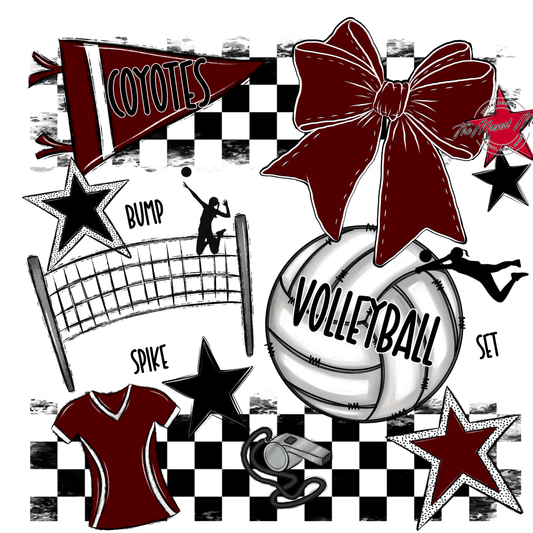 Coyotes Checkers Volleyball Spirit Design-Maroon
