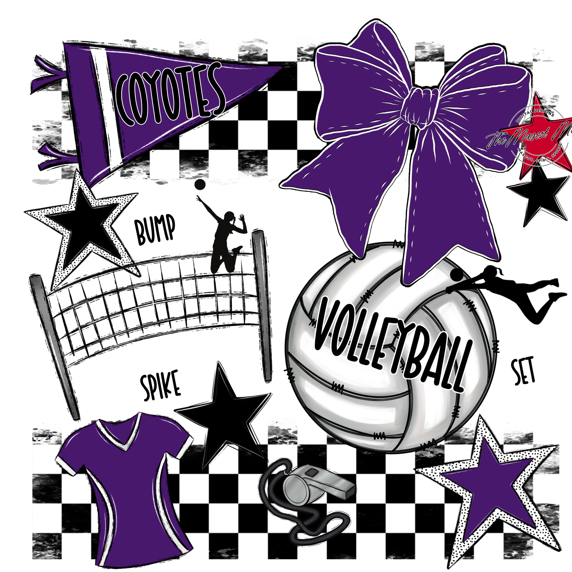 Coyotes Checkers Volleyball Spirit Design-Purple