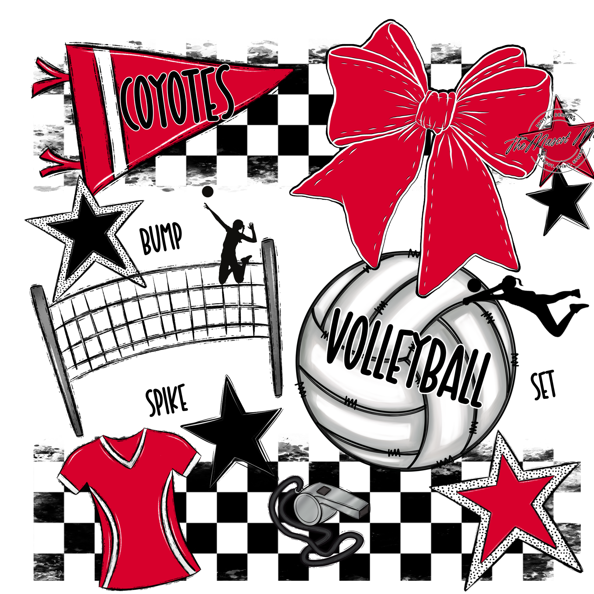 Coyotes Checkers Volleyball Spirit Design-Red