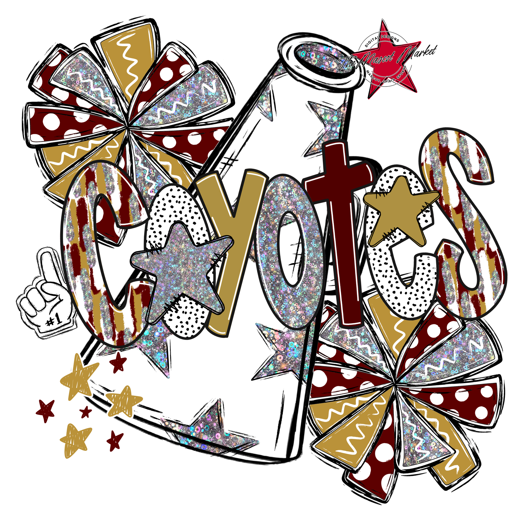 Coyotes Cheer Megaphone Scrape-Maroon-Gold