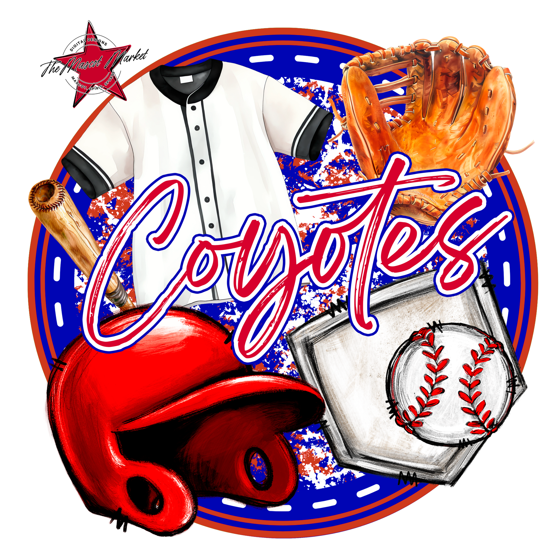 Coyotes Circle Baseball Design-Blue-Red