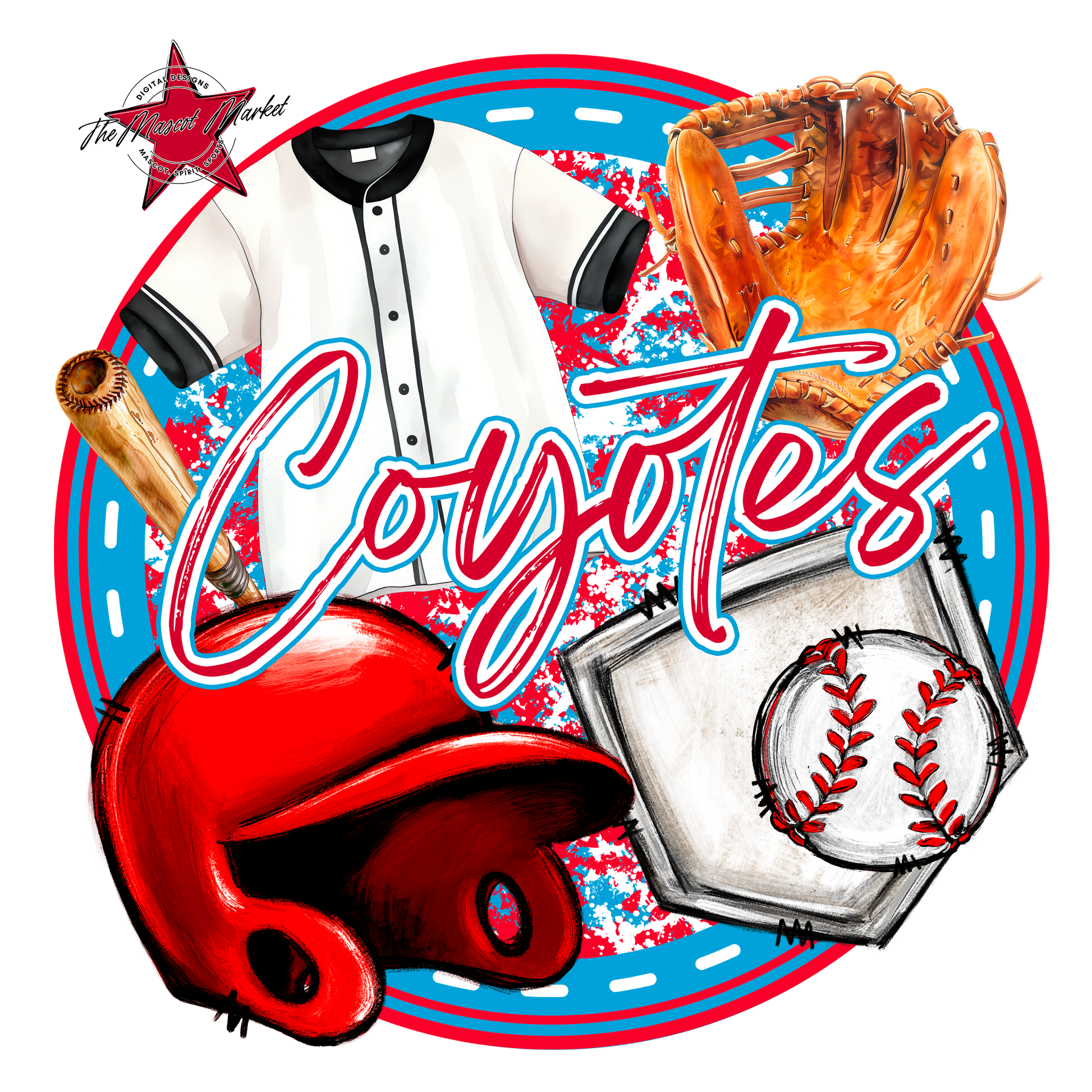 Coyotes Circle Baseball Design-Carolina Blue-Red