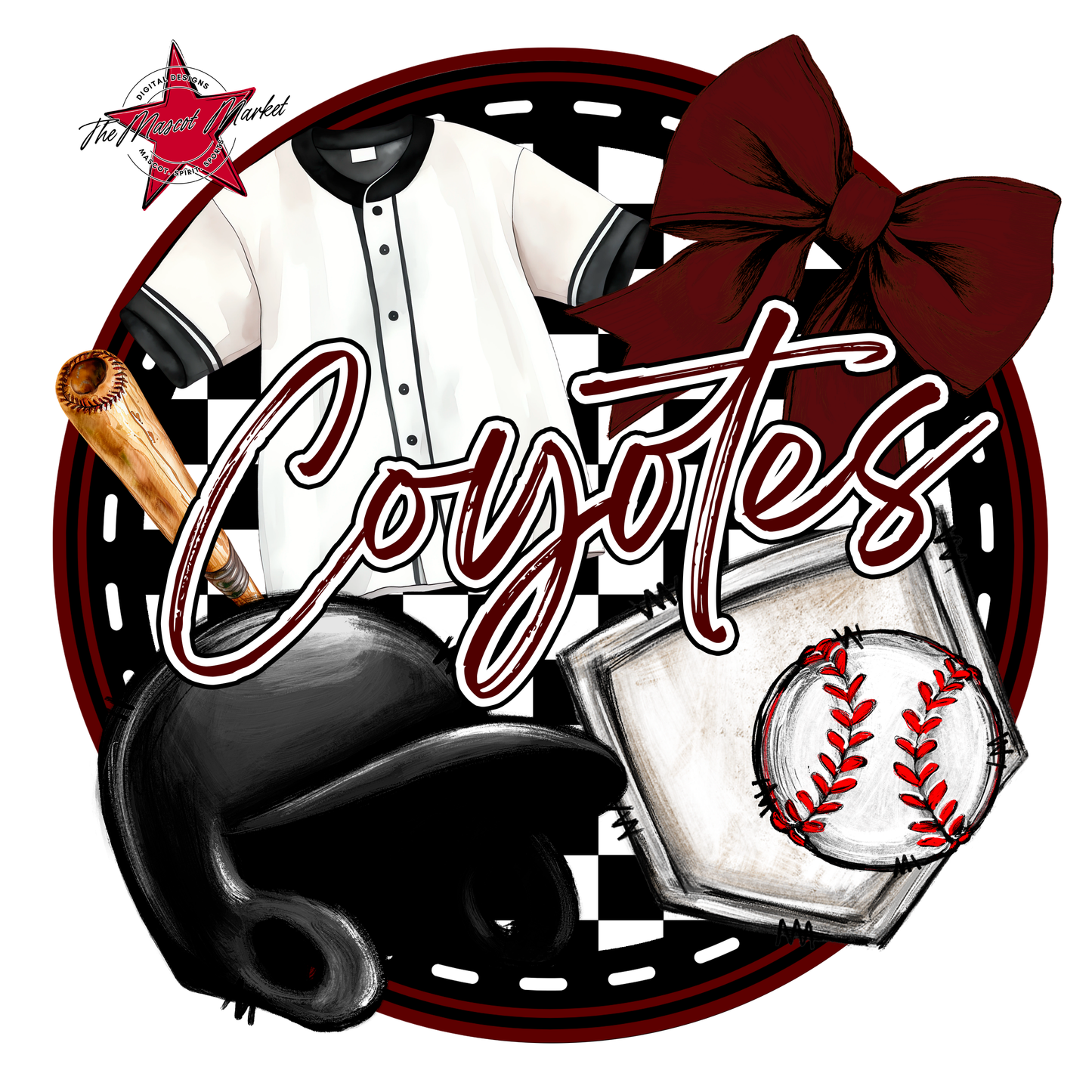 Coyotes Circle Baseball Design-Maroon