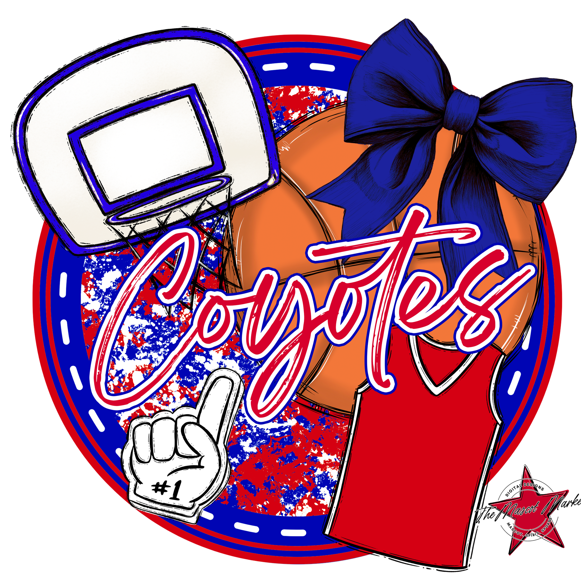 Coyotes Circle Basketball Design-Blue-Red