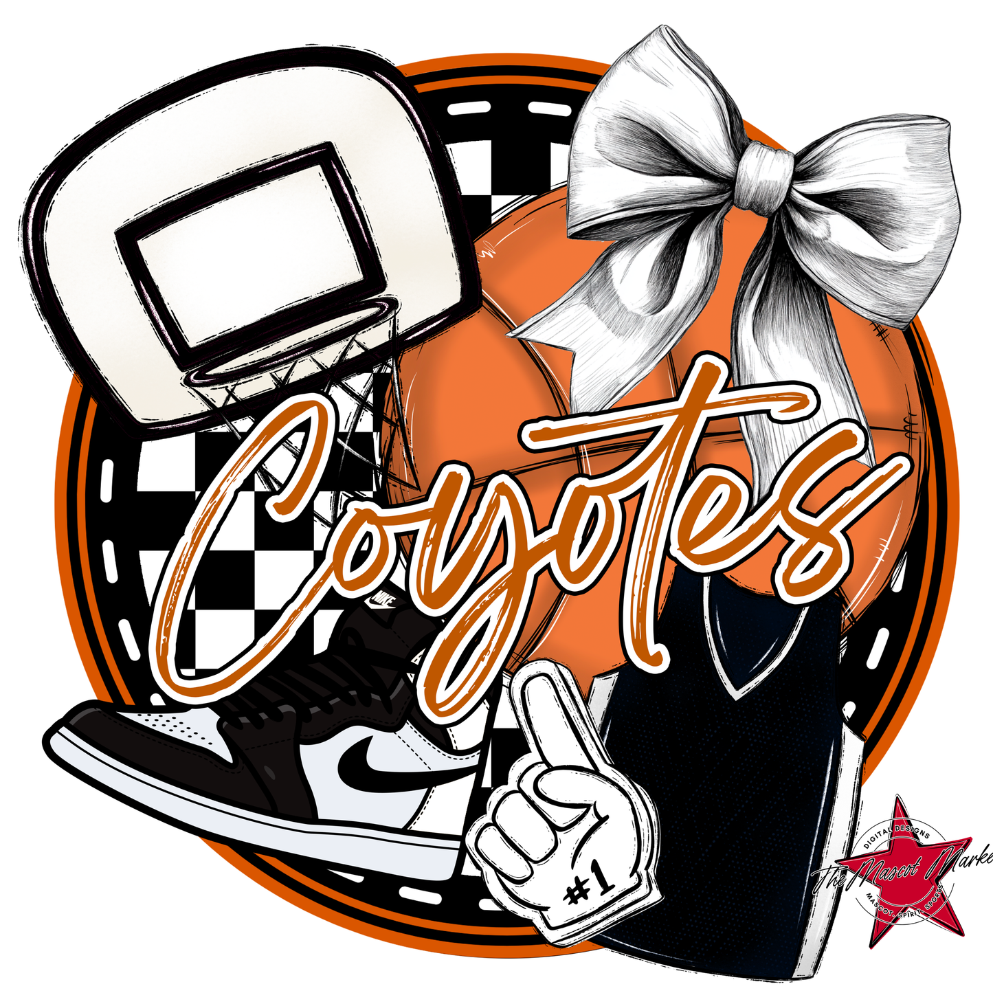 Coyotes Circle Basketball Design-Burnt Orange