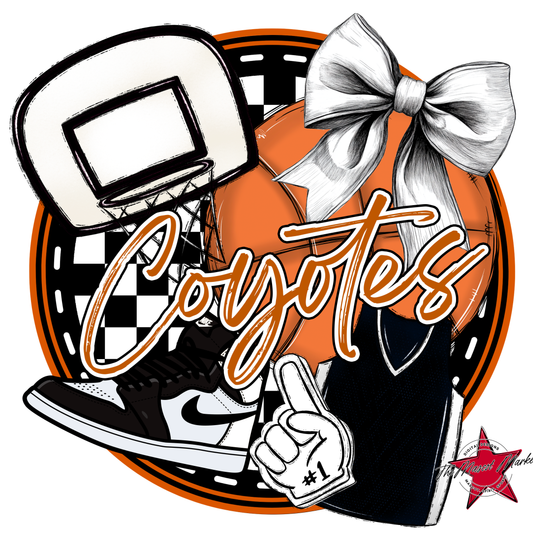 Coyotes Circle Basketball Design-Burnt Orange