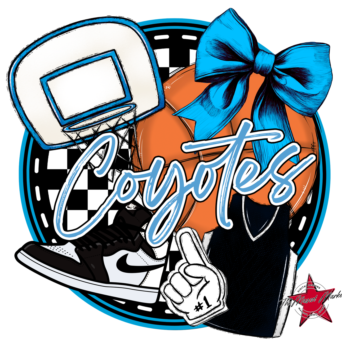 Coyotes Circle Basketball Design-Carolina Blue