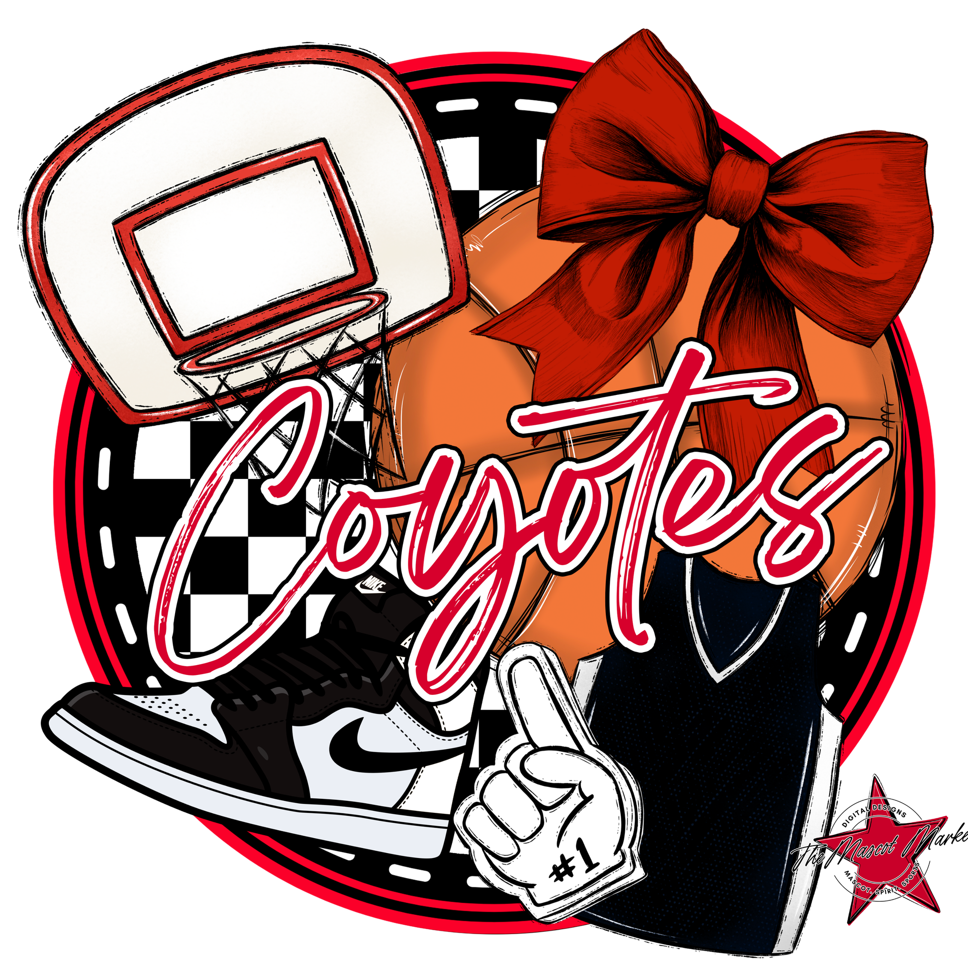 Coyotes Circle Basketball Design-Red