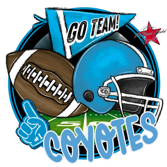 Coyotes Circle Football Design-Carolina Blue