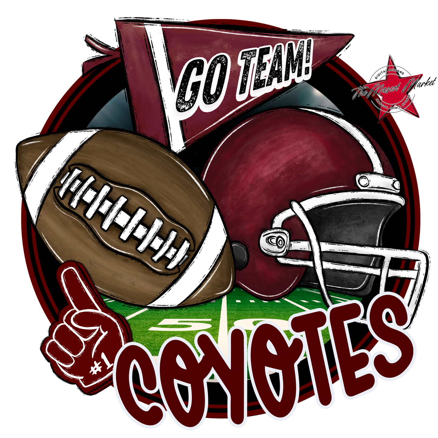 Coyotes Circle Football Design-Maroon