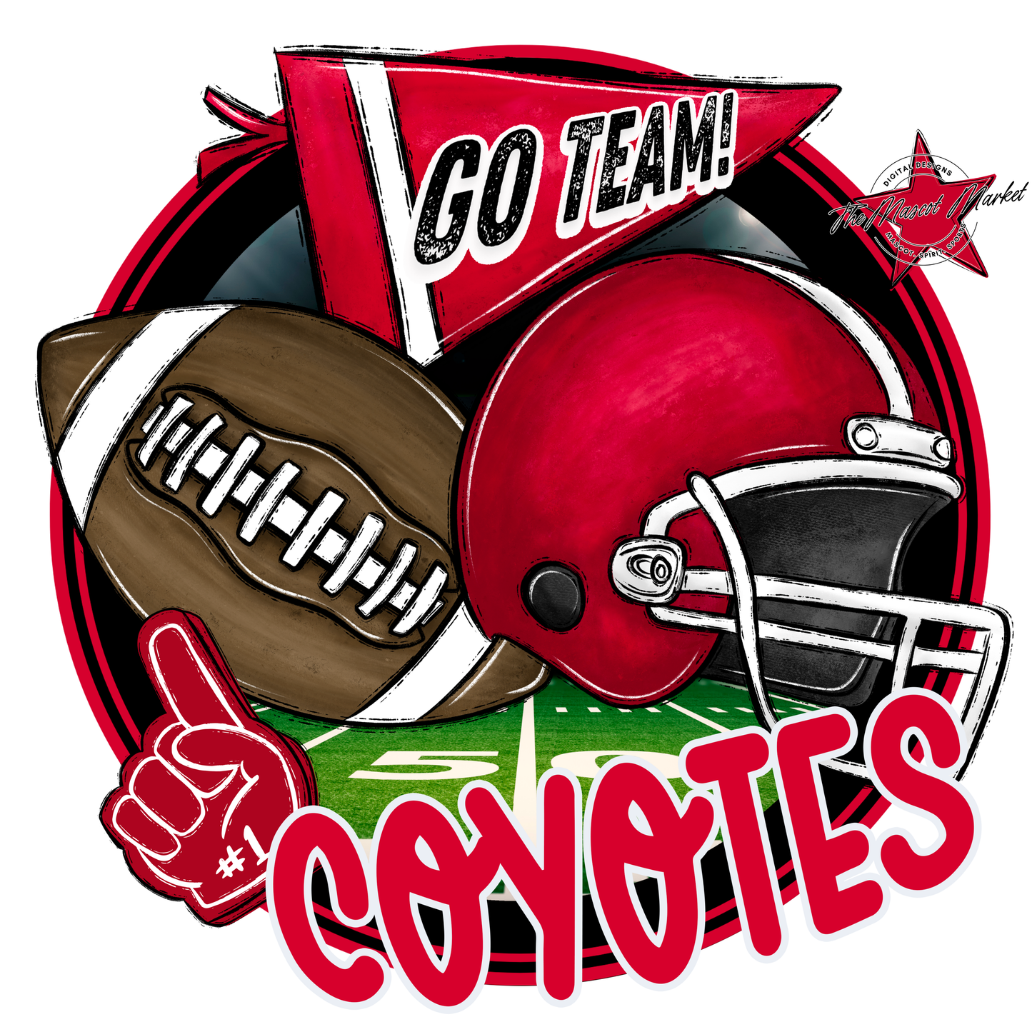 Coyotes Circle Football Design-Red