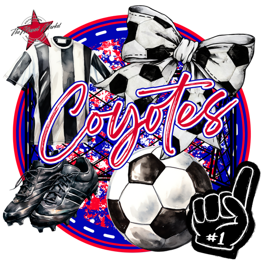 Coyotes Circle Soccer Design-Blue-Red