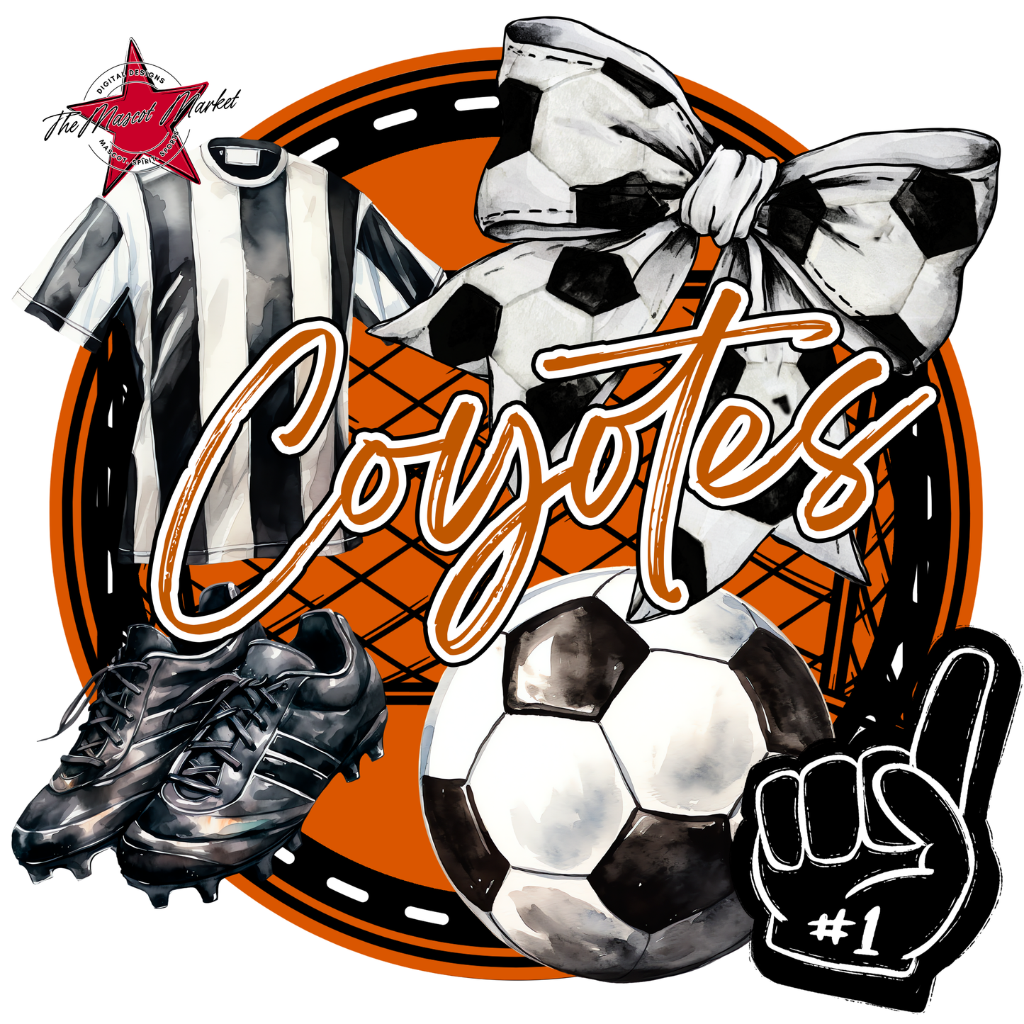 Coyotes Circle Soccer Design-Burnt Orange