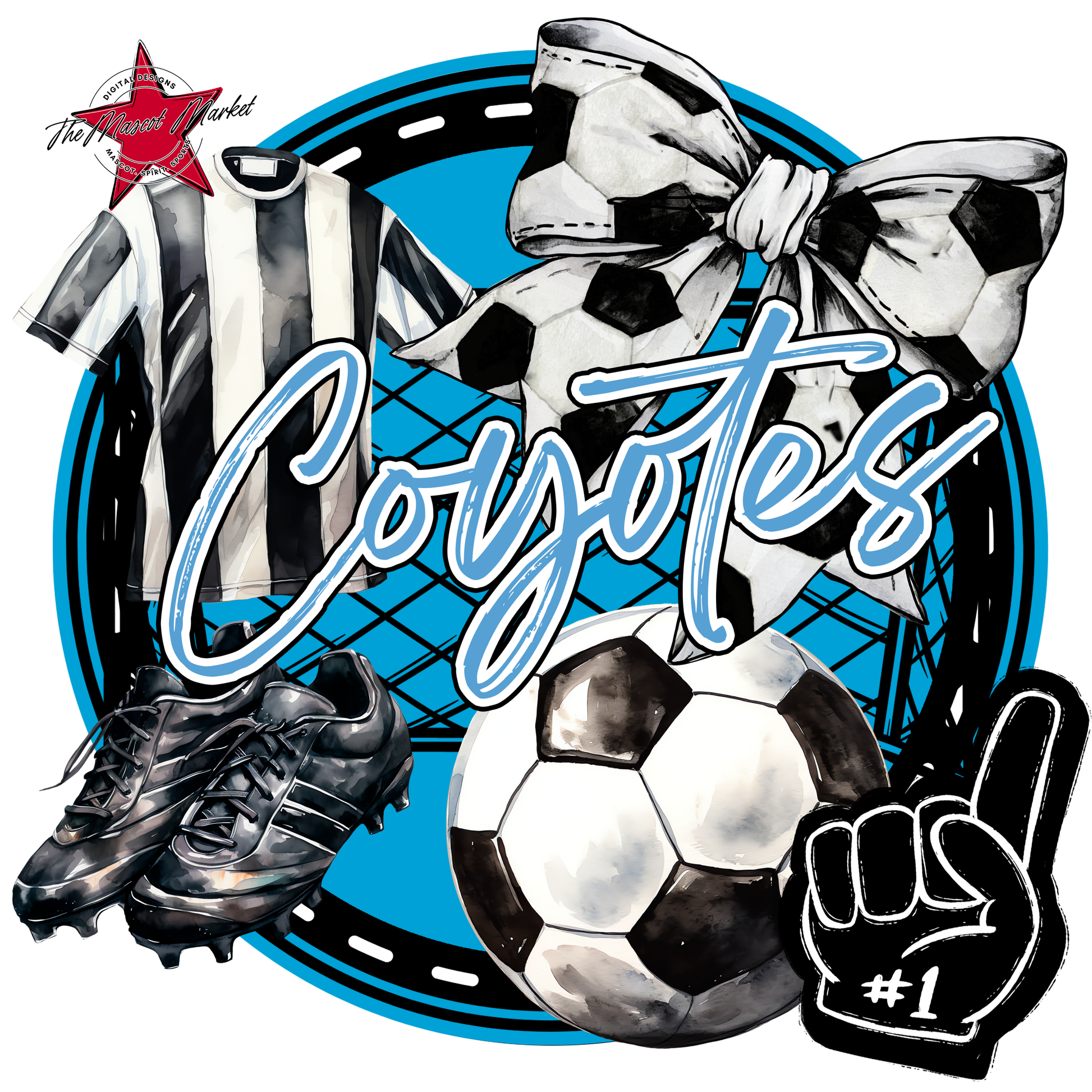 Coyotes Circle Soccer Design-Carolina Blue