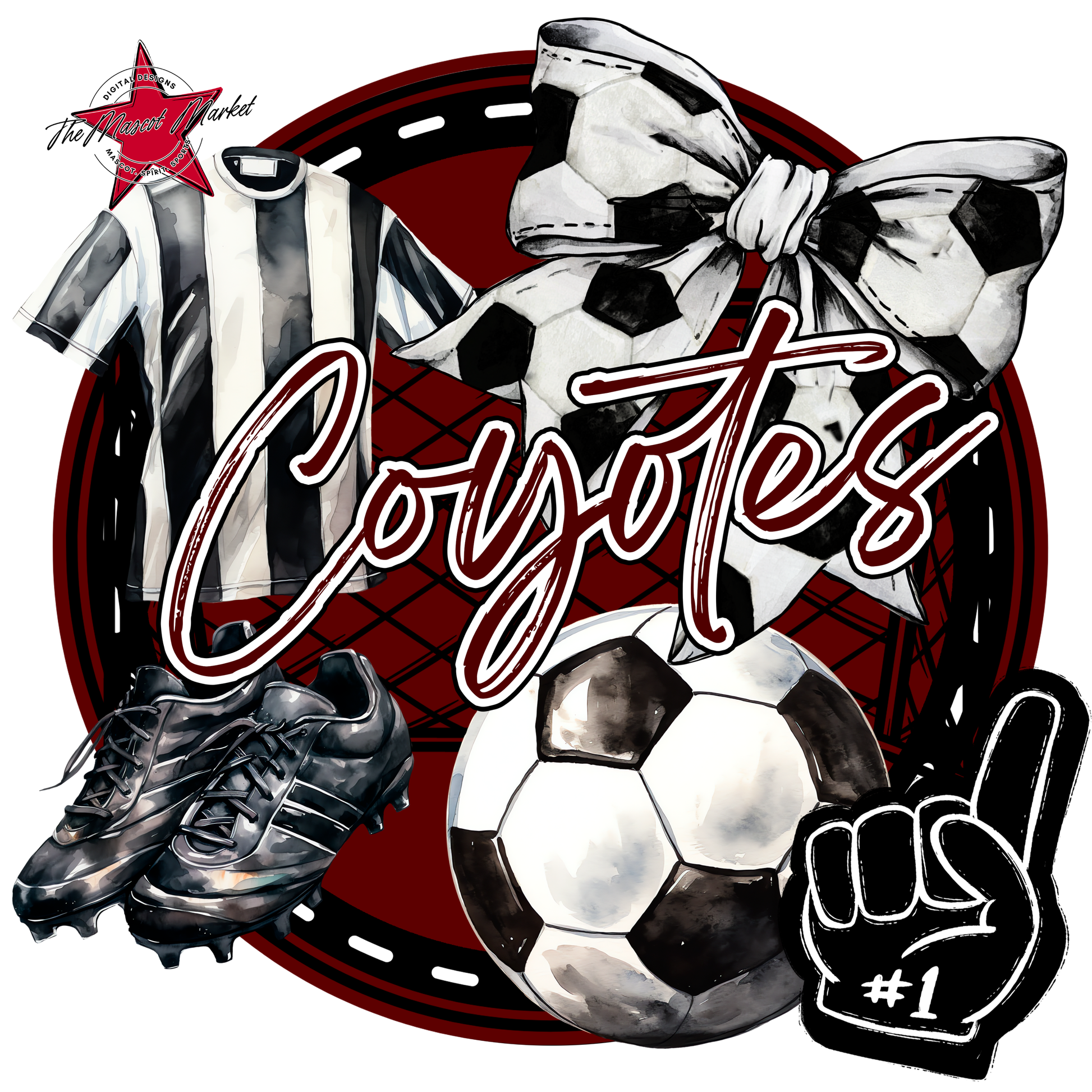 Coyotes Circle Soccer Design-Maroon