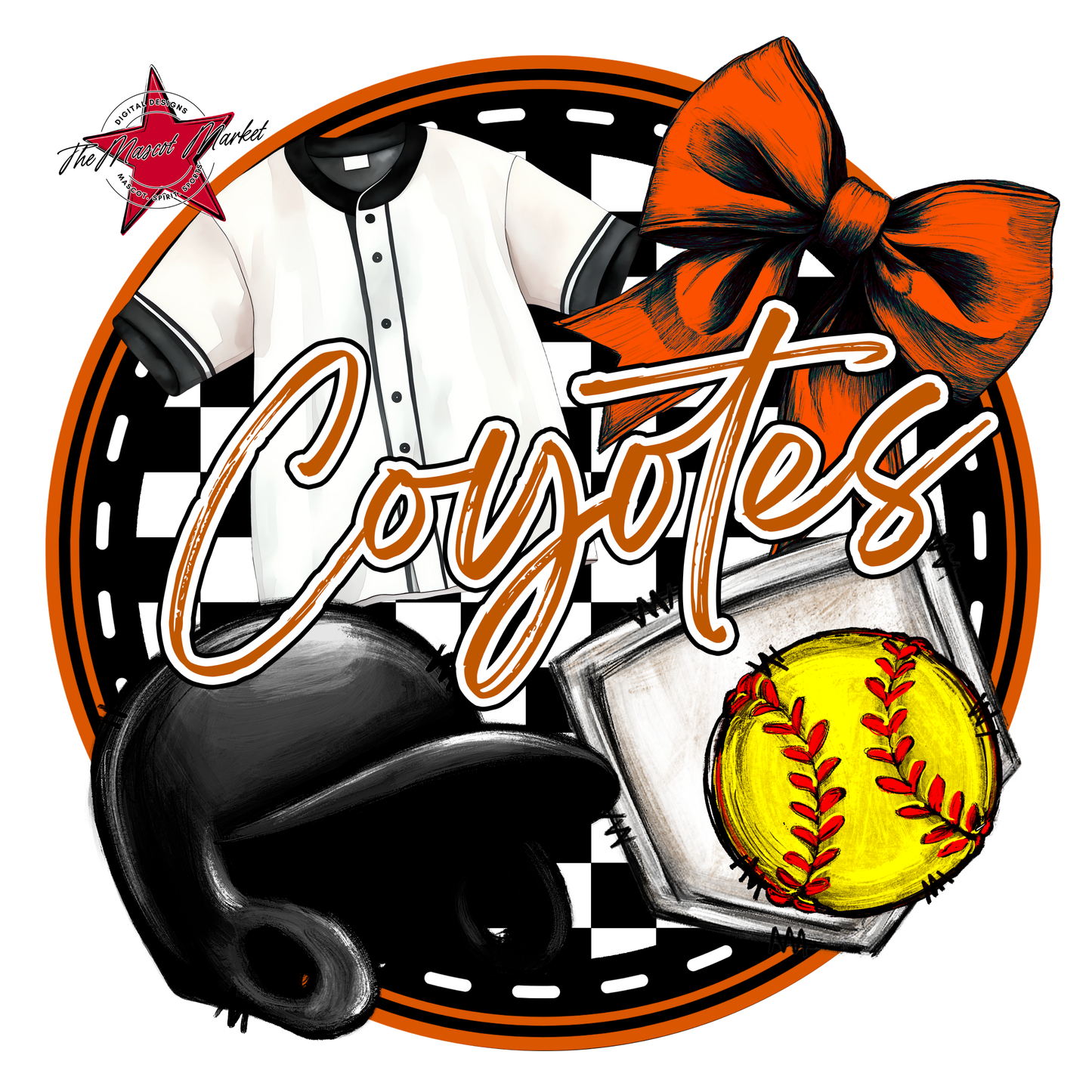 Coyotes Circle Softball Design-Burnt Orange