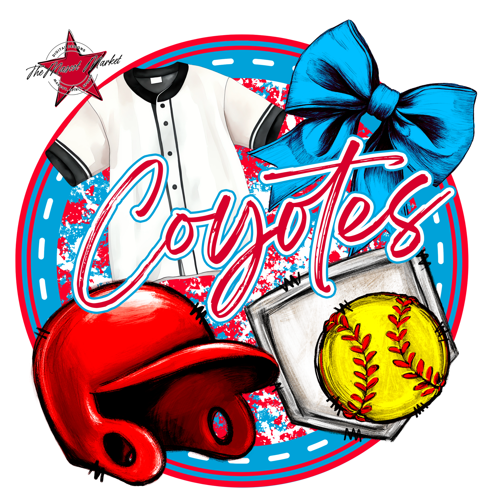 Coyotes Circle Softball Design-Carolina Blue-Red