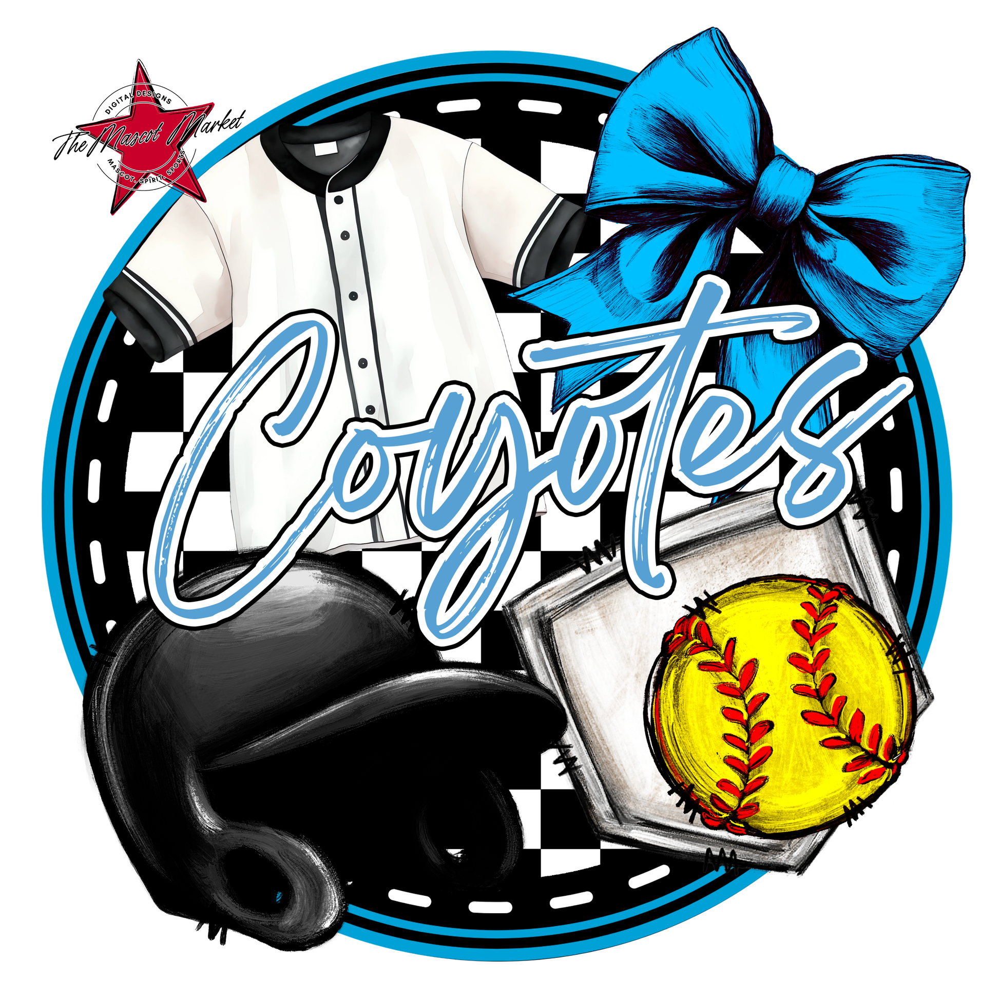 Coyotes Circle Softball Design-Carolina Blue