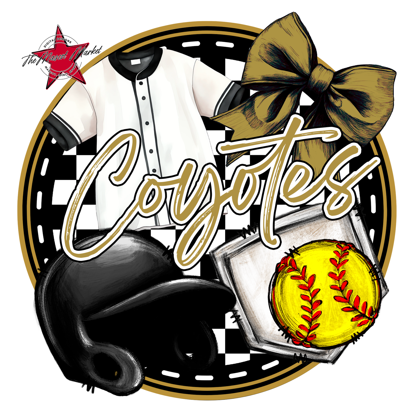 Coyotes Circle Softball Design-Gold