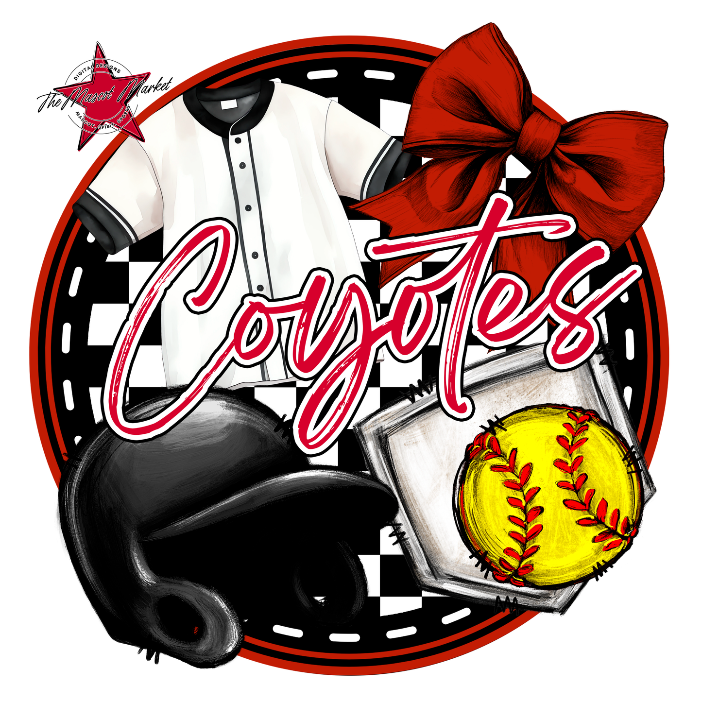 Coyotes Circle Softball Design-Red