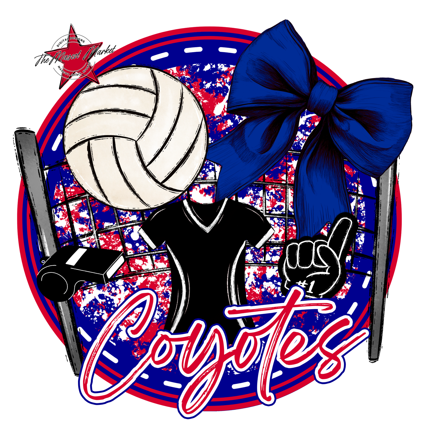Coyotes Circle Volleyball Design-Blue-Red