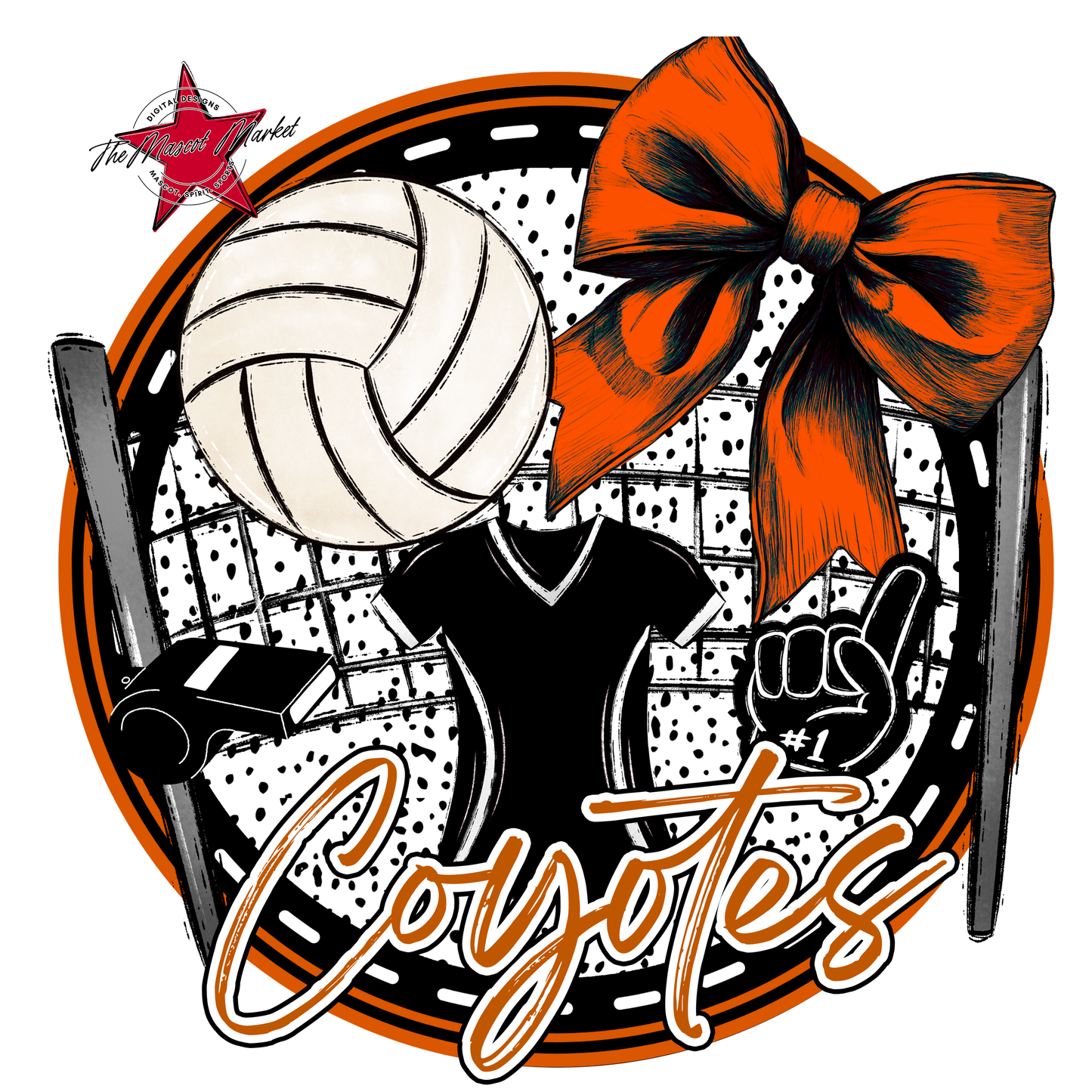 Coyotes Circle Volleyball Design-Burnt Orange