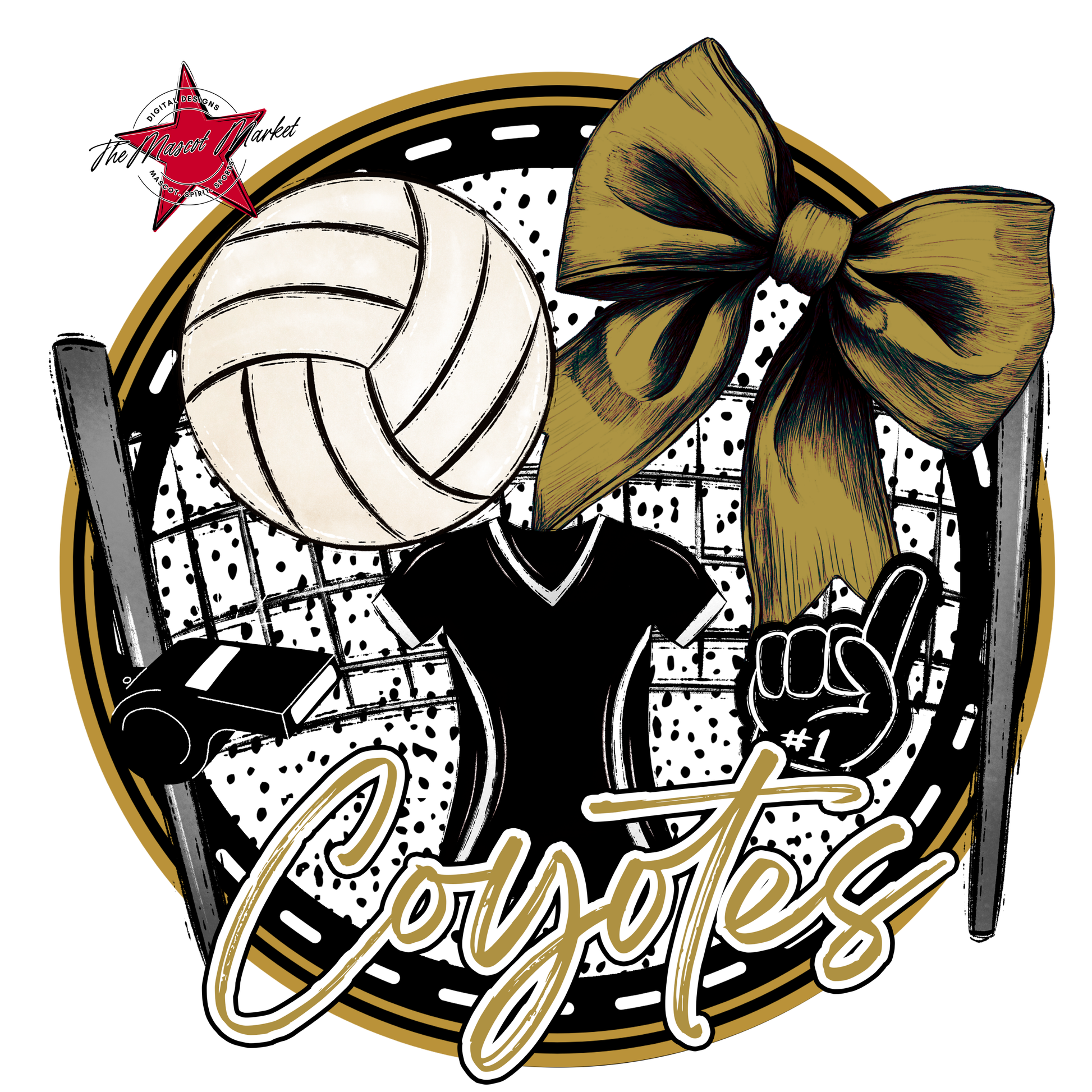 Coyotes Circle Volleyball Design-Gold