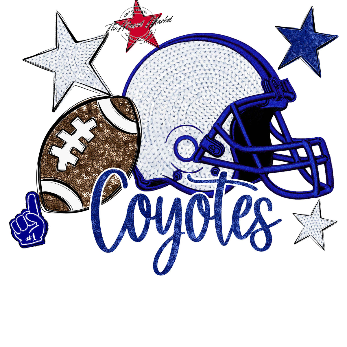 Coyotes Football Embroidered Sequins Design-Blue