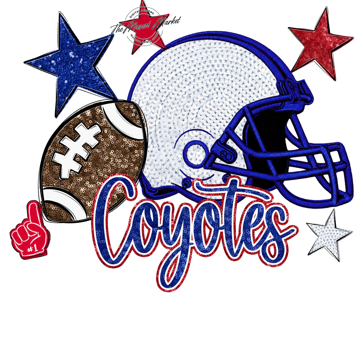 Coyotes Football Embroidered Sequins Design-Blue & Red