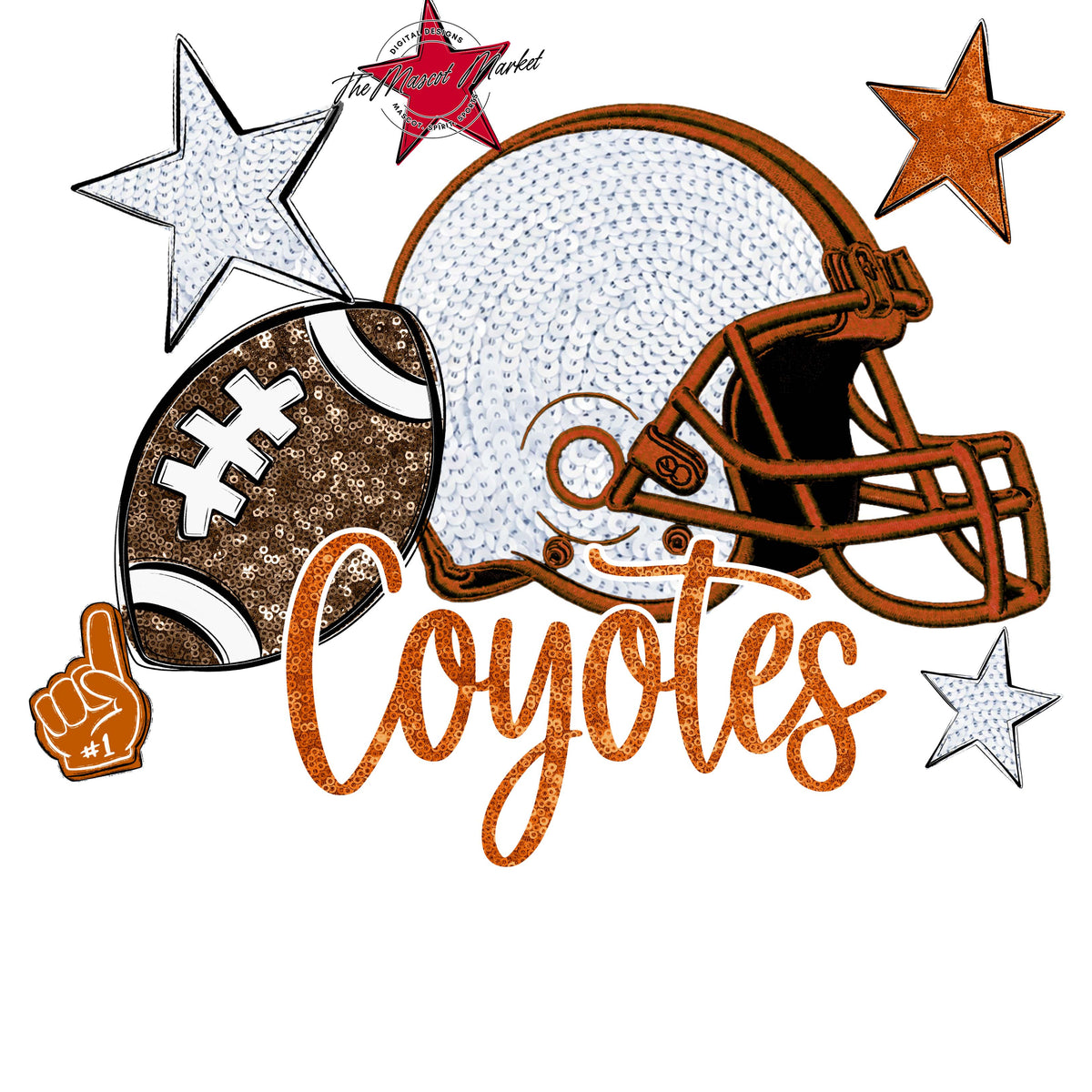 Coyotes Football Embroidered Sequins Design-Burnt Orange