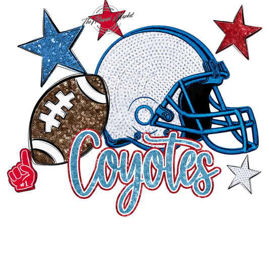 Coyotes Football Embroidered Sequins Design-Carolina Blue & Red